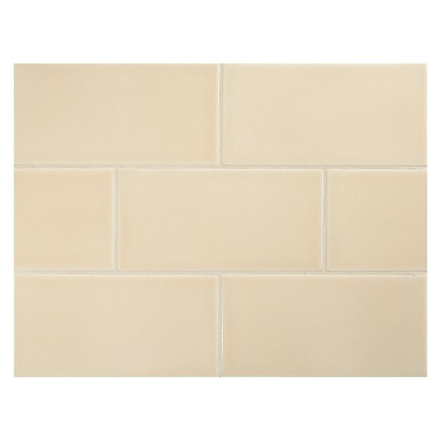 Vermeere 3" x 6" ceramic subway tile in Mushroom with a gloss finish.