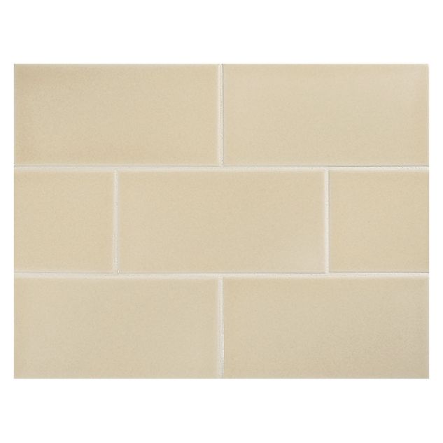 Vermeere 3" x 6" ceramic subway tile in Oatmeal with a gloss finish.