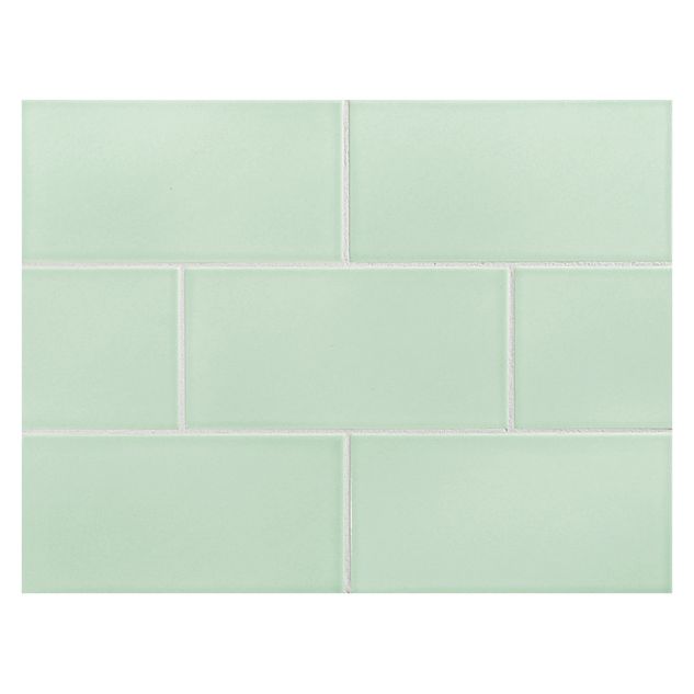 Vermeere 3" x 6" ceramic subway tile in Green Shale with a gloss finish.
