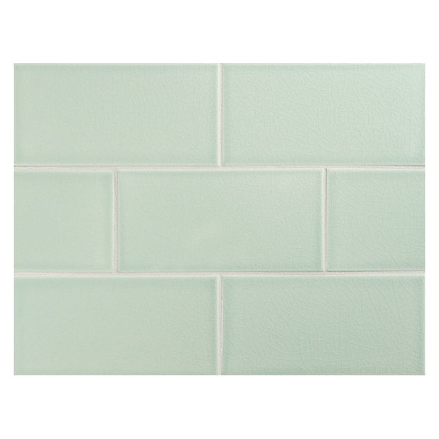 Vermeere 3" x 6" ceramic subway tile in Sage Green with a crackle finish.