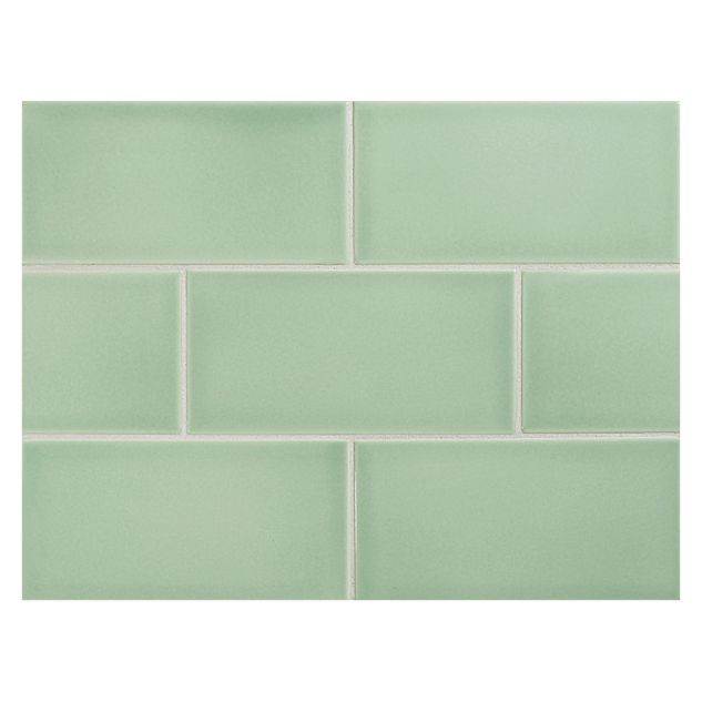 Vermeere 3" x 6" ceramic subway tile in Apalachian Green with a gloss finish.