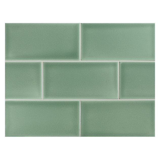 Vermeere 3" x 6" ceramic subway tile in Sage Green with a gloss finish.