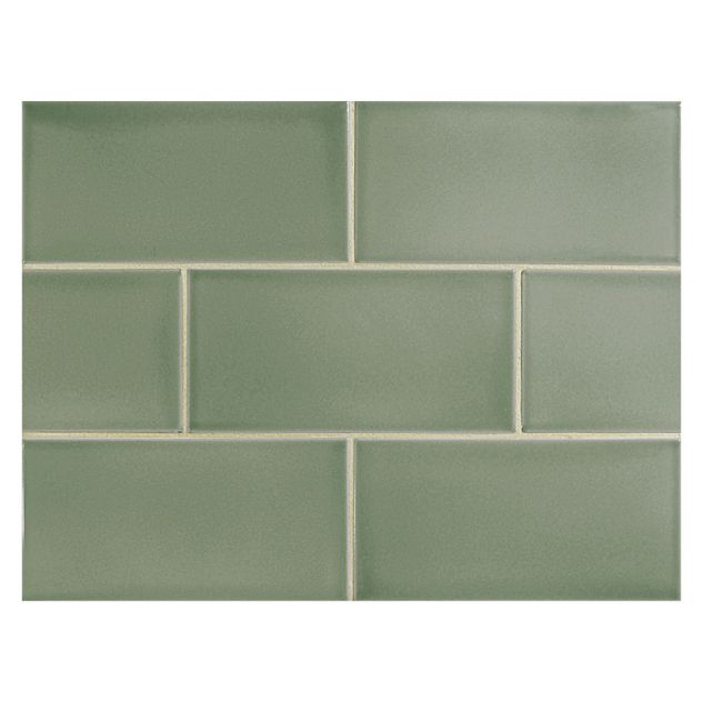 Vermeere 3" x 6" ceramic subway tile in Grey Green with a gloss finish.