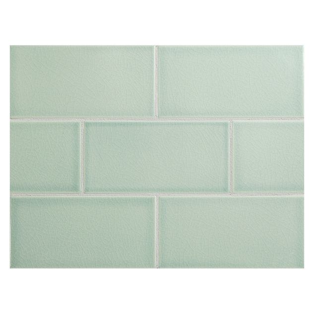 Vermeere 3" x 6" ceramic subway tile in Mediterranean Blue with a crackle finish.
