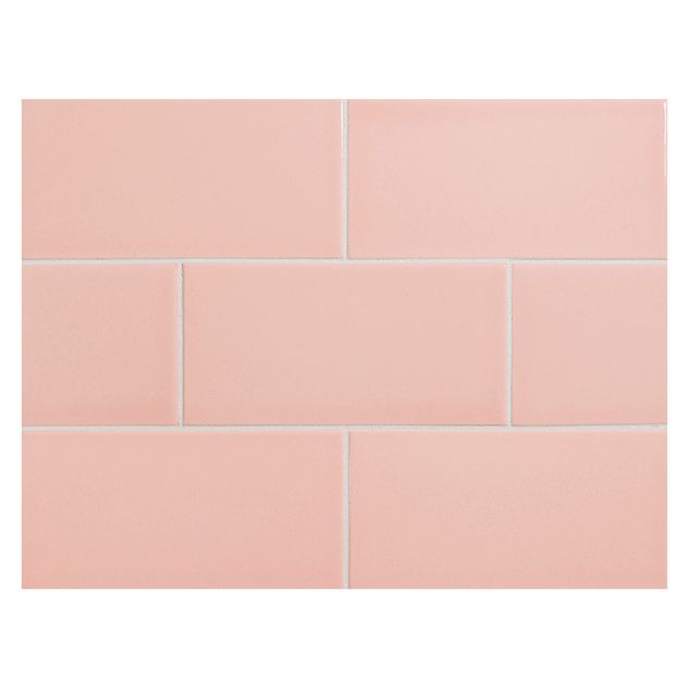 Vermeere 3" x 6" ceramic subway tile in Pale Pink with a gloss finish.