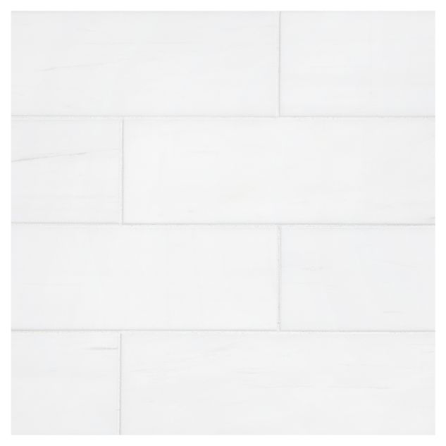 3" x 9" subway tile in honed White Whisp Dolomiti marble.