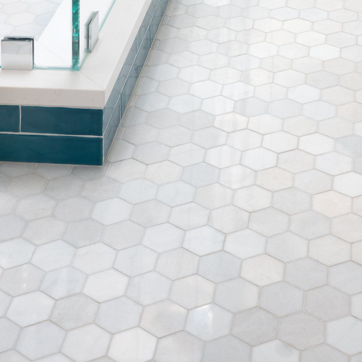 2 1 4 Hexagon Honey Blue Caress Light Polished Marble Mosaic Tile