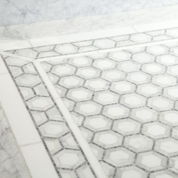 1-1/2" Concentric Hexagon | Carrara - East White - Mugwort - Polished | Unique Mosaic Tile - Marble