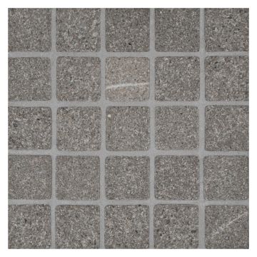 1" square mosaic in flamed and tumbled Pietra Navarro limestone.