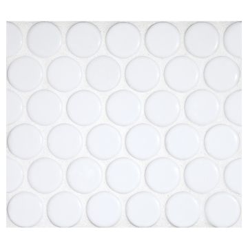 1" porcelain penny round mosaic tile in gloss finished Art White color.