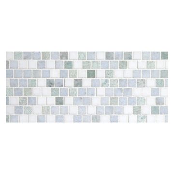 5/8" Offset Square mosaic in Blue Celeste, Ming Green and Thassos marble.