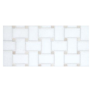 Basketweave mosaic in polished Thassos marble with Bourge Beige dot.