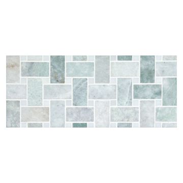 Basketweave mosaic in Ming Green marble with White dot.