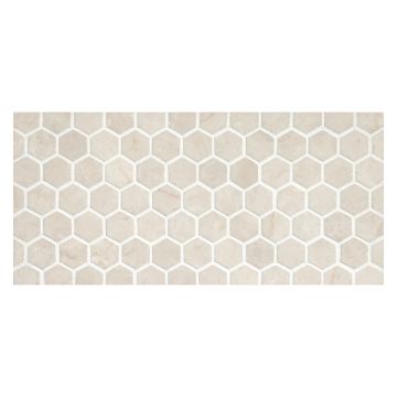1" hexagon mosaic in polished Bourges Beige marble.