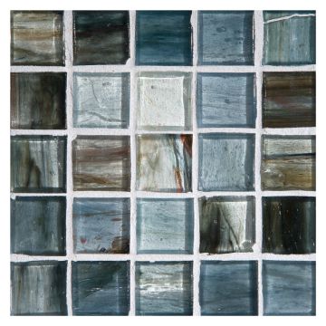 1" Square glass mosaic in Oxy color with a natural finish.