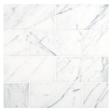 3" x 6" subway tile in honed statuary marble.