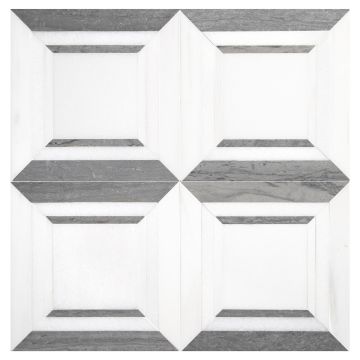 6" Squarington square mosaic in Thassos, Dolomiti and Azulo Grey marble.