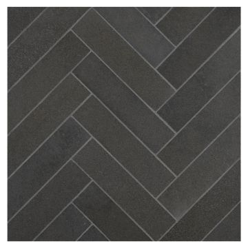 1-1/2" x 6" Herringbone mosaic in honed Deep Basalt.