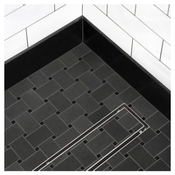 1-5/8" x 2-1/2" Basketweave Bliss w/ 3/8" Dot | Deep Basalt Ultra Honed - Nero Marquina Polished | Basalt Mosaic Tile