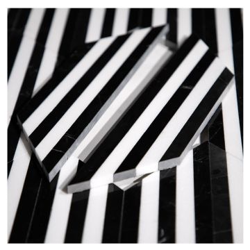 3" x 12" Petite Nero Trapezoid | Thassos - Nero Marquina | Art of Deco Marble Mosaic Tile
