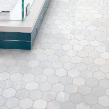 2-1/4" Hexagon Honey | Blue Caress Light - Polished | Marble Mosaic Tile