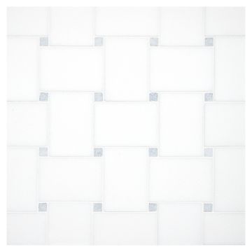Buff Basketweave mosaic tile in polished Thassos and Blue Celeste marble.