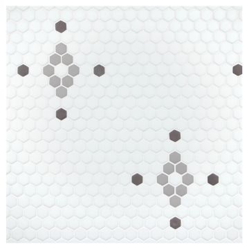 Salsito glass mosaic in White, Un-Grey and Brown with a matte finish.