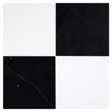 Checkered tile pattern in Thassos and Nero Marquina marble.