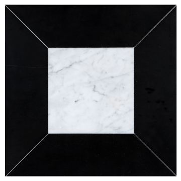 Delano Solid tile pattern in honed carrara and nero marquina marble.