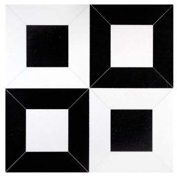 Delano Solid Checkered tile pattern in thassos and nero marquina marble.
