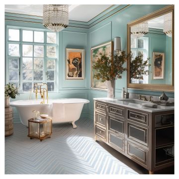 Chevron Azul | Thassos - Celeste Blue | Art of Deco Marble Mosaic Tile