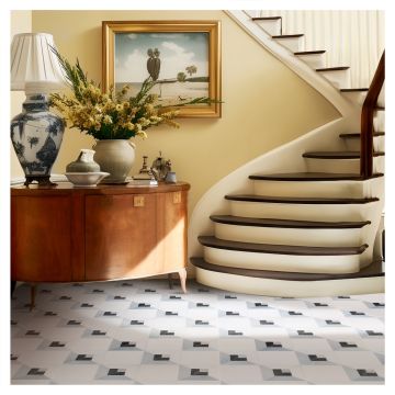 6" x 6" Checkered Square Solid | Thassos - Fieldston Frame | Art of Deco Marble Tile