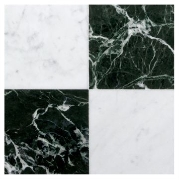 6" x 6" Checkered Square Solid | Carrara Claro Light - Flanders Green - Honed | Art of Deco Marble Tile