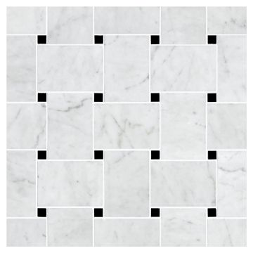 2-13/16" x 3-1/8" Buff Basketweave w/ 3/8" Dot | Carrara Claro Light - Honed - Nero Marquina Dot - Polished | Marble Mosaic