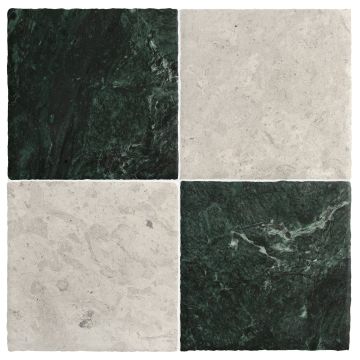 8" x 8" Checkerboard | Gris Specciale - Flanders Green - Hand Burnished | Chateau Lisbon Collection