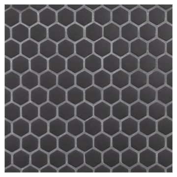 5/8" Mini hexagon glass mosaic in Black with a matte finish.