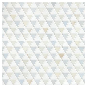 1" Equilateral Triangle | White Whisp Dolomiti Honed - Blue Caress Light & Calacatta Gold - Polished | Unique Mosaic Tile - Marble