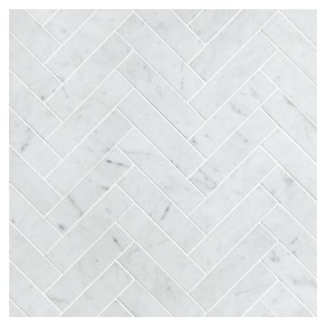1" x 4" Herringbone | Carrara Claro Light - Honed | Marble Mosaic Tile
