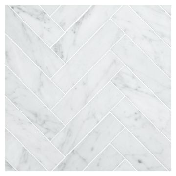 1-1/2" x 6" Herringbone Harmony | Carrara Claro Light - Honed | Marble Mosaic Tile