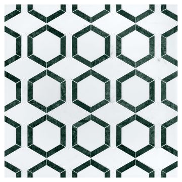 Hexton |Empress Green - White Blossom - Iceland White -Honed | Unique Mosaic Tile - Marble