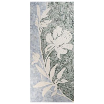 Peony mosaic pattern using Ivory Cream, Blue Celeste and Kays Green marble.