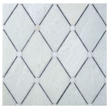 Quilted mosaic pattern II using Calacatta, Ming Green and Bardiglio marble.