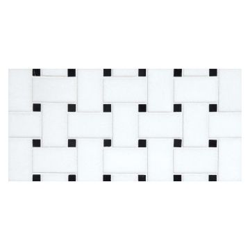 Basketweave mosaic in polished Thassos marble with nero marquina dot.
