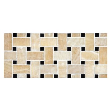 Basketweave mosaic in Miele De Oro Light onyx with black dot.