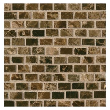 3/8" x 5/8" Mini Brick mosaic in polished Kingsley Dark marble.