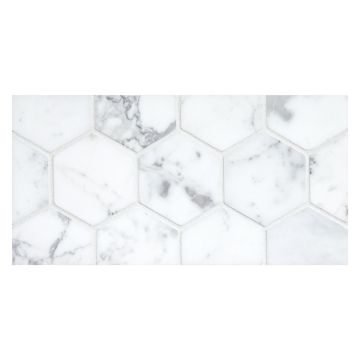 3" hexagon mosaic in honed statuary marble.