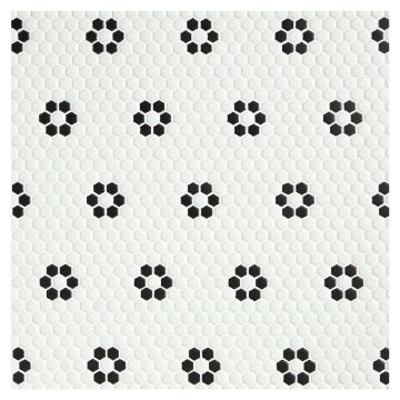 Petite Flower Power | White & Black - Satin | Eco Design Glass Mosaics