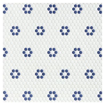 Petite Flower Power | White & Deep Blue - Satin | Eco Design Glass Mosaics