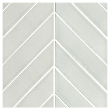 The Sazon ceramic 2" x 8" Chevron mosaic in Middleton Gray with a gloss finish.