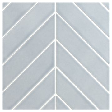 The Sazon ceramic 2" x 8" Chevron mosaic in Wentworth Blue with a gloss finish.
